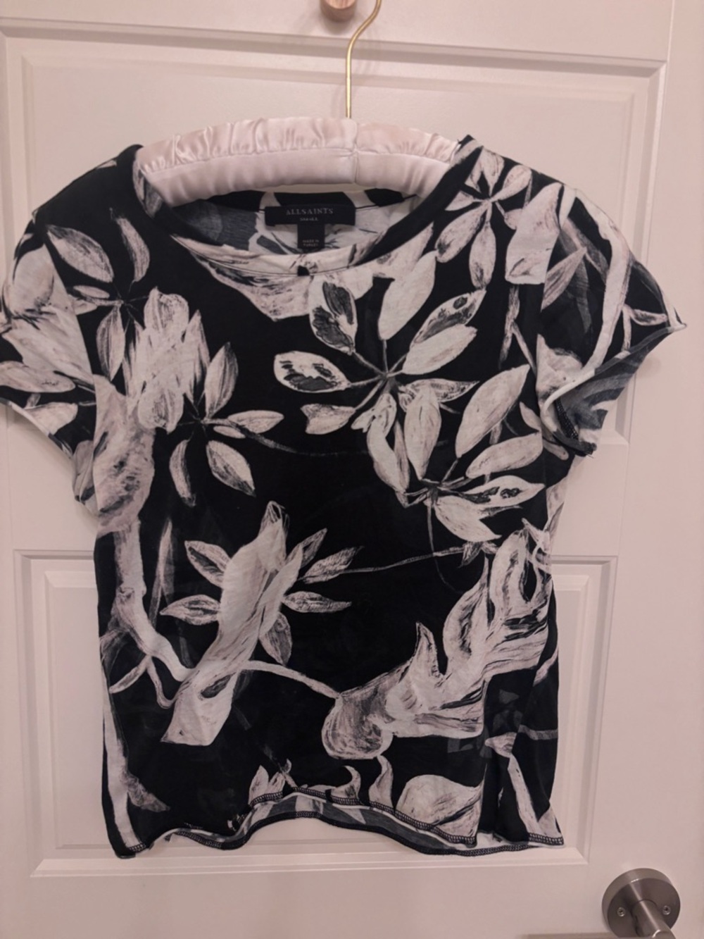 All Saints Black & White Botanical Short Sleeve Tee